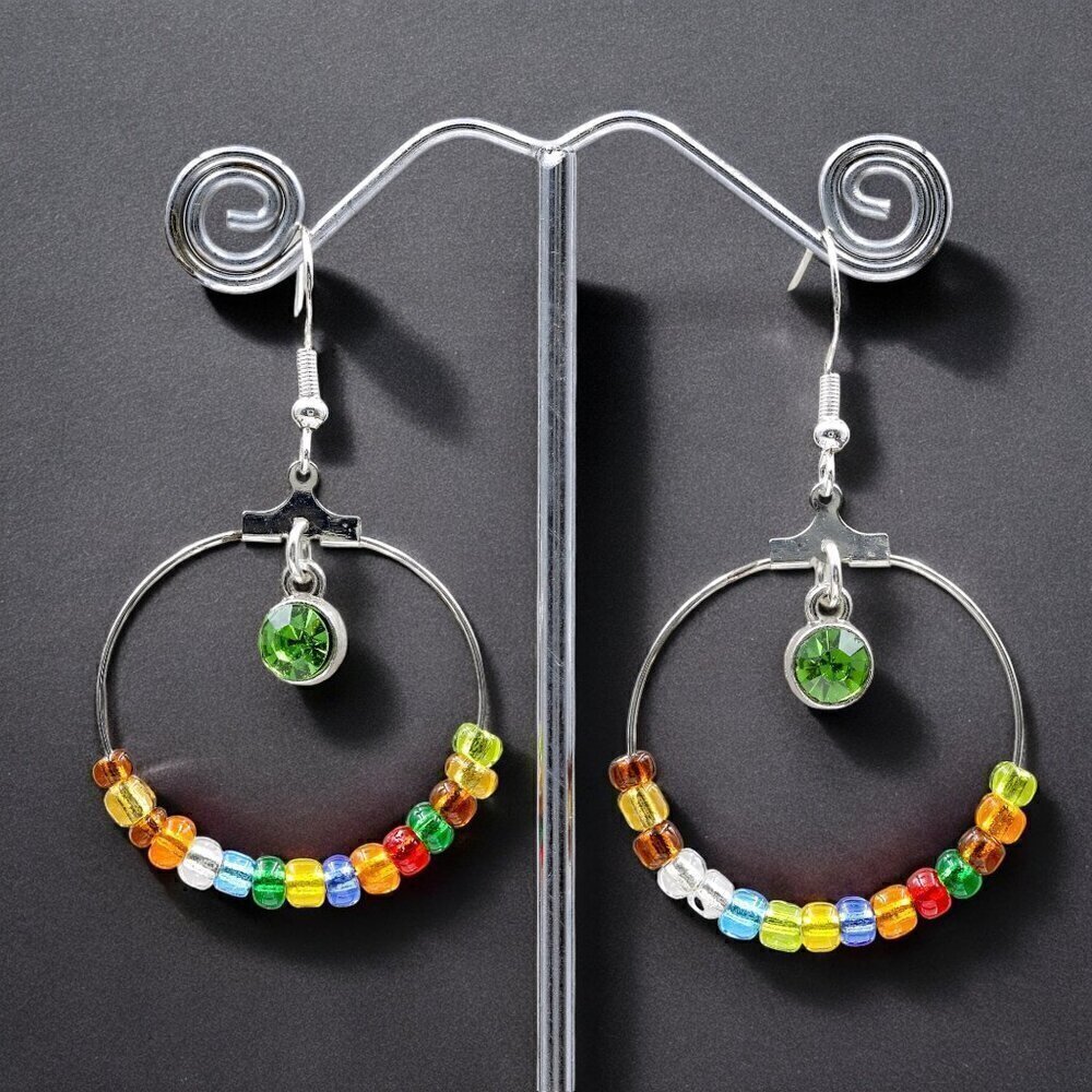 Multi Color Hoop Earrings Handmade - Picture 4 of 4
